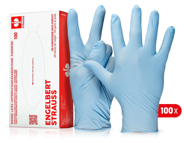 Vue principale, Revêtement, Gants laboratoire en latex à unique, non poudrés, bleu