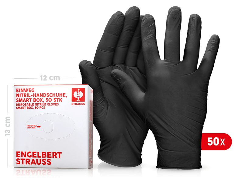 Vue principale, Sécurité au travail, Gants nitrile usage unique, non poudre, smart box, noir