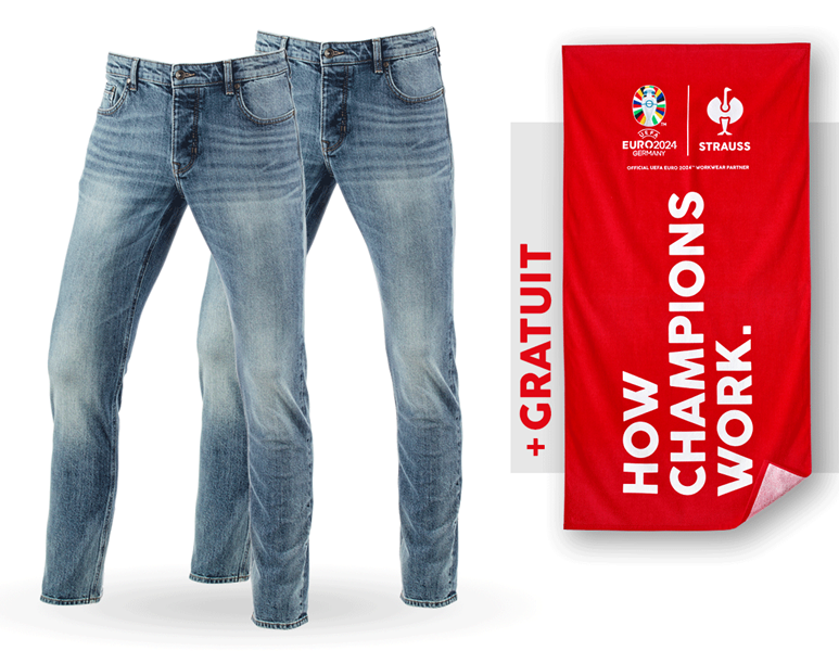 KIT : 2x e.s. jeans stretch 5 poches,slim+serviett
