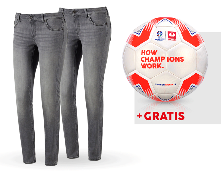SET: 2x 5-Pocket-Stretch-Jeans, Damen + Fußball