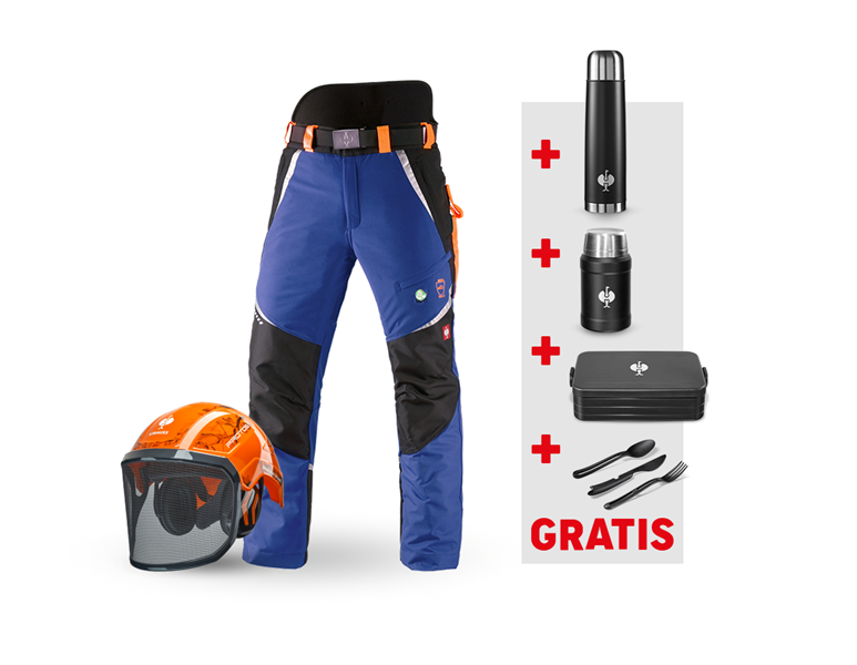 Hauptansicht, SALE, SET: e.s. Forst-Schnittschutz Bundhose KWF + Helm, kornblau/warnorange