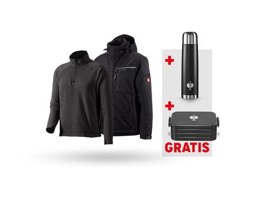 Hoofdaanzicht, SET: Softshell­jack e.s.​motion + schipperstrui, zwart