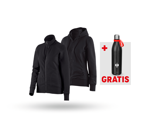 Hauptansicht, SET: Sweatjacke + Hoody-Sweatjacke, Damen, schwarz