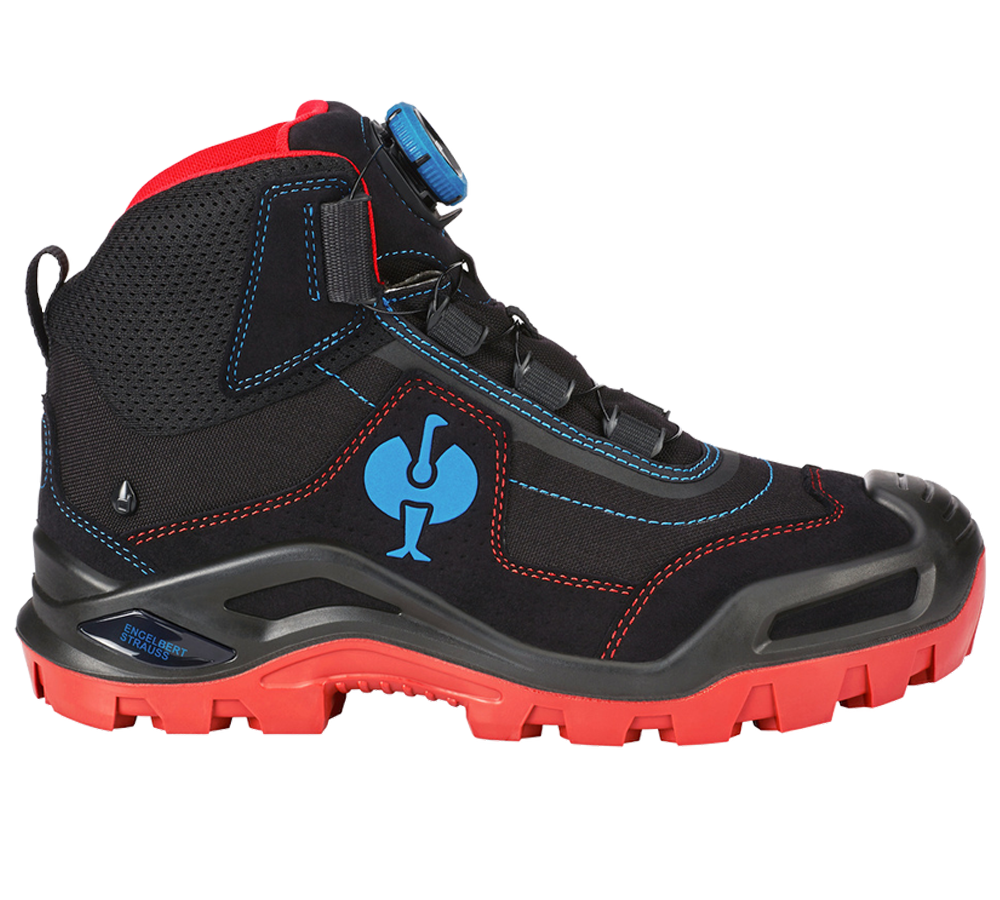 S3: S3 Chaussures hautes de sécurité e.s.Kastra II mid + noir/rouge vif/bleu gentiane
