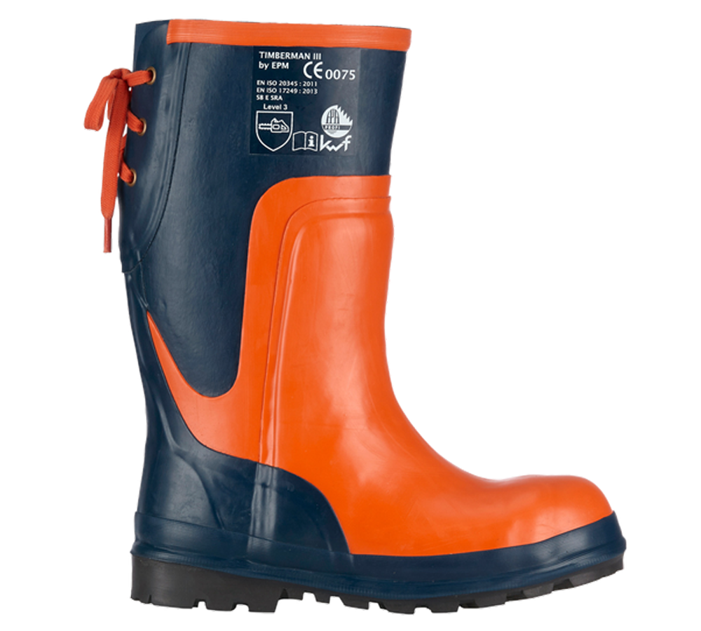 Vêtements sylviculture /anti coupures: SB Bottes de sécurité de forestier Timberman III + bleu/orange