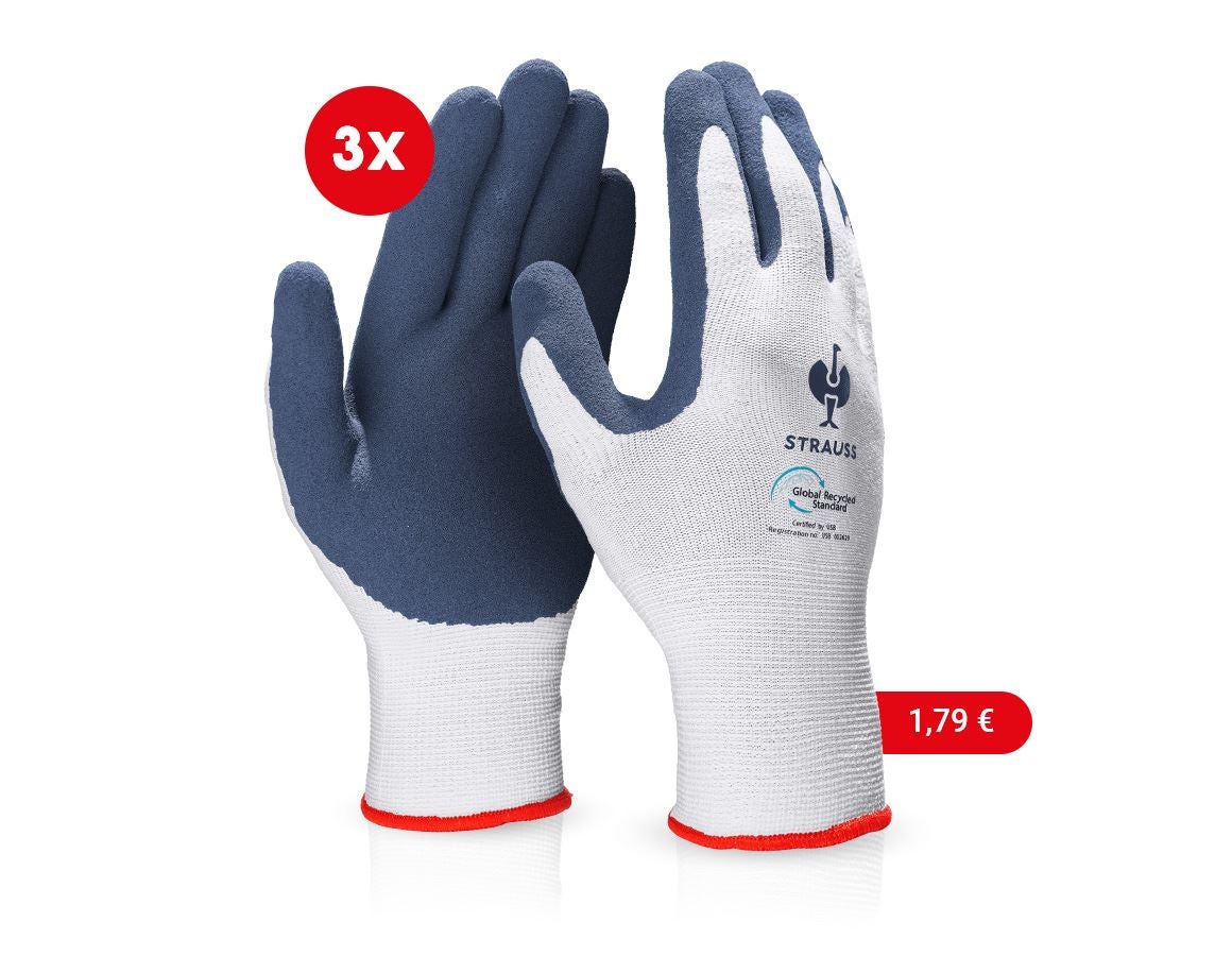 Gecoate: e.s. Latexschuim-handschoenen recycled, 3 paar + blauw/wit