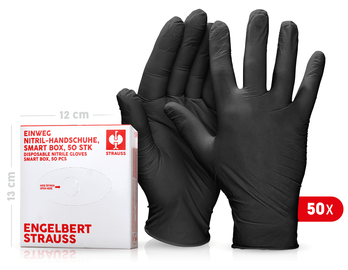 Sécurité au travail: Gants nitrile usage unique, non poudre, smart box + noir