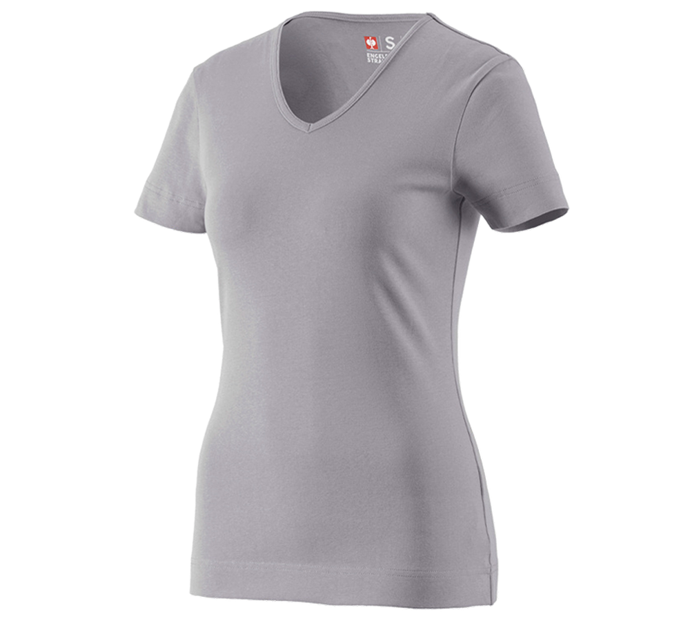 Hauts: e.s. T-shirt cotton V-Neck, femmes + platine