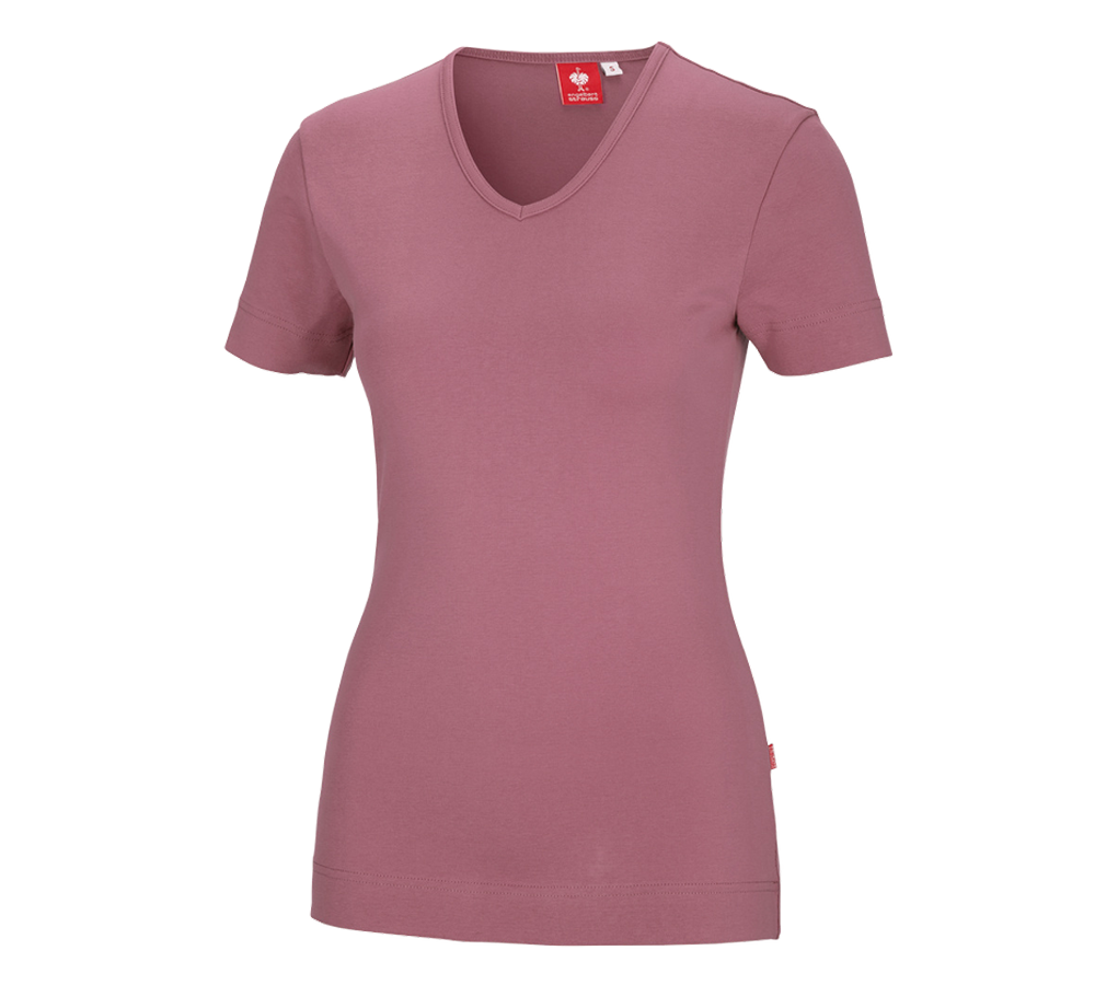 Hauts: e.s. T-shirt cotton V-Neck, femmes + vieux rose