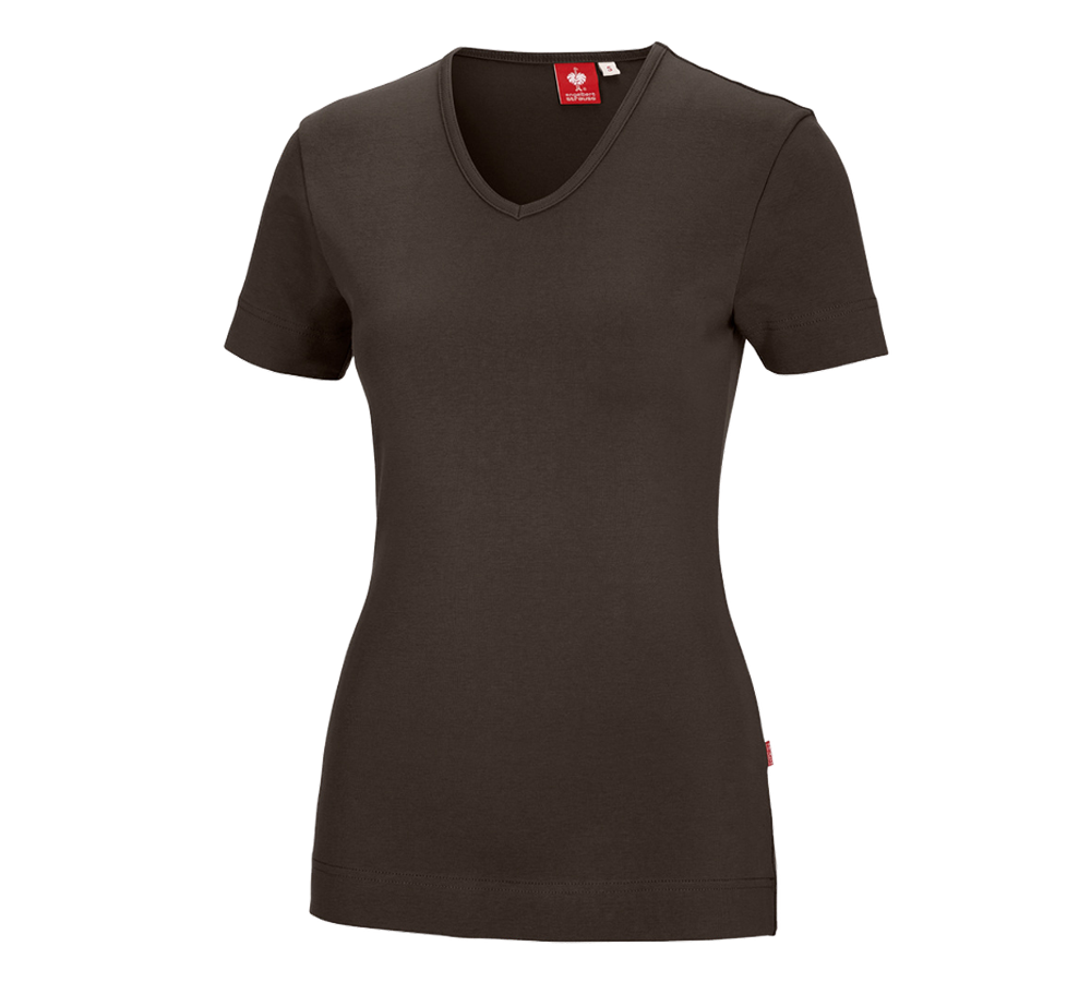 Hauts: e.s. T-shirt cotton V-Neck, femmes + marron