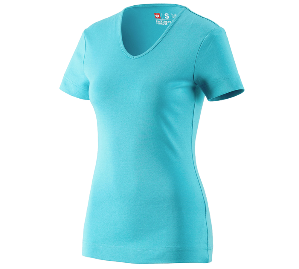 Hauts: e.s. T-shirt cotton V-Neck, femmes + bleu capri