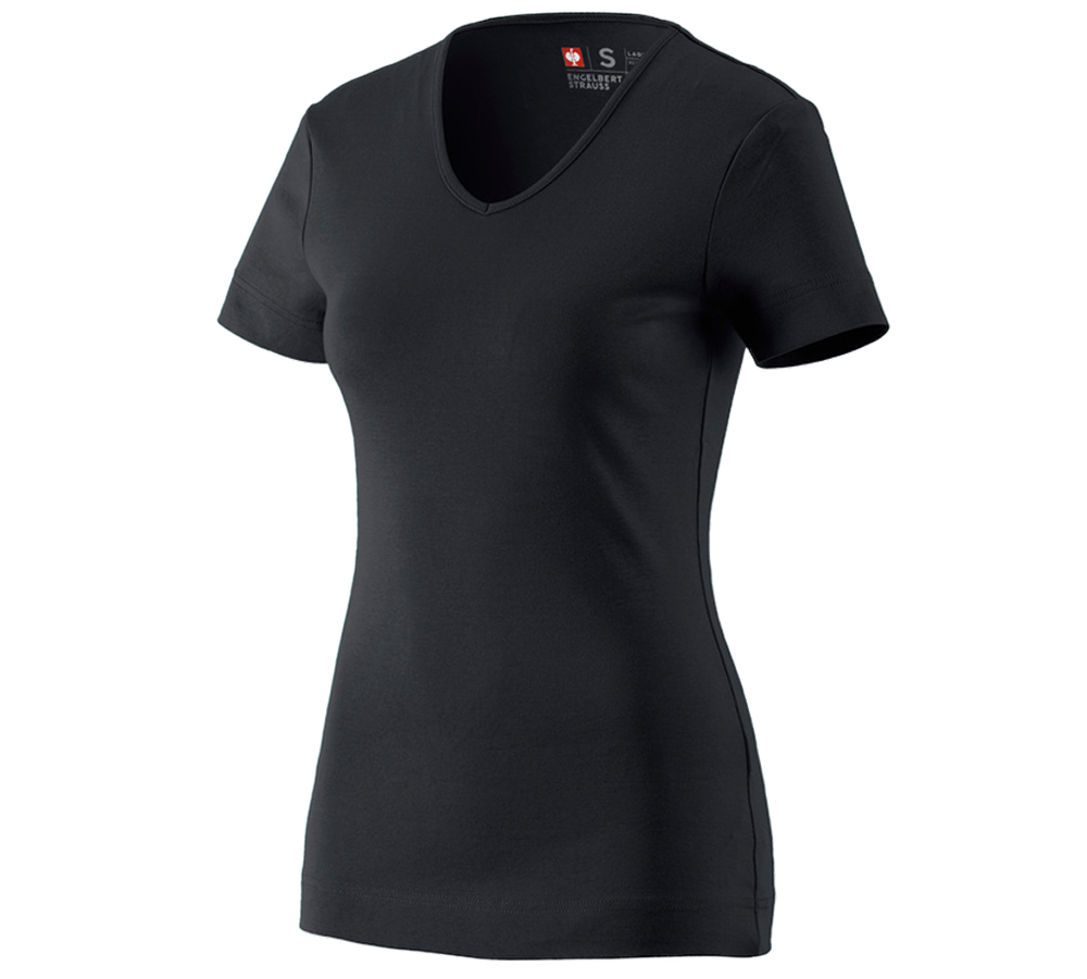 Hauts: e.s. T-shirt cotton V-Neck, femmes + noir
