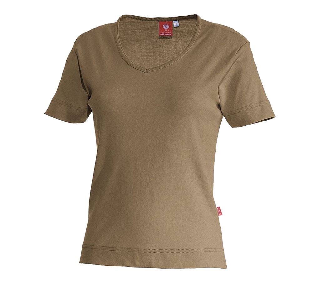 Hauts: e.s. T-shirt cotton V-Neck, femmes + kaki