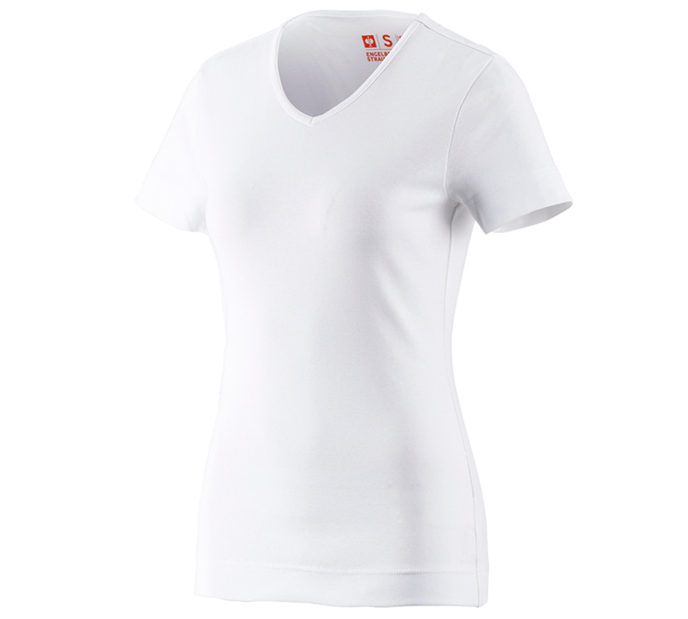 Tuin-/ Land-/ Bosbouw: e.s. T-Shirt cotton V-Neck, dames + wit
