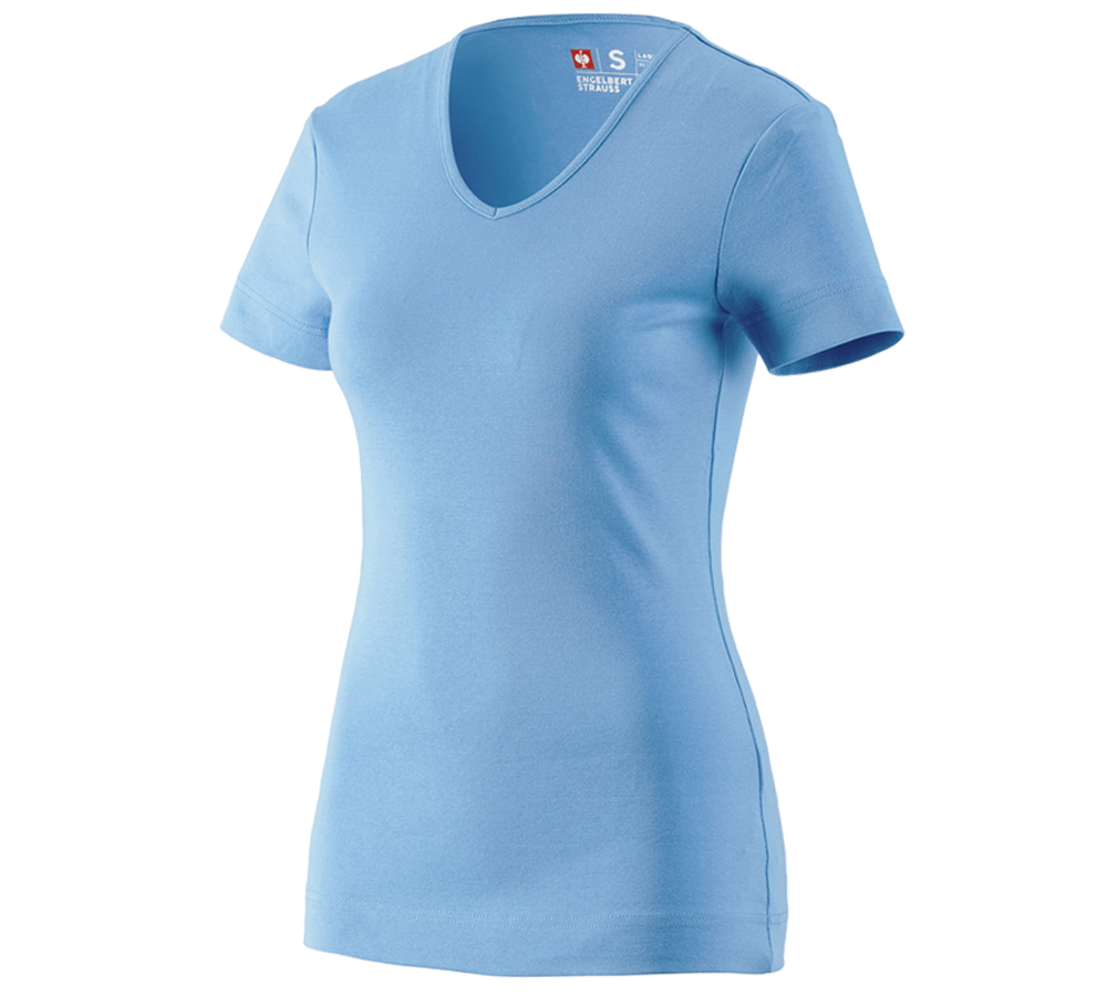 Loodgieter / Installateurs: e.s. T-Shirt cotton V-Neck, dames + azuurblauw