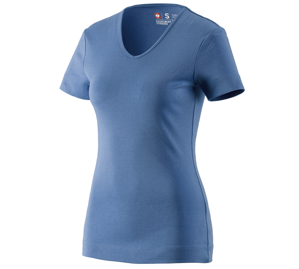 Hauts: e.s. T-shirt cotton V-Neck, femmes + cobalt