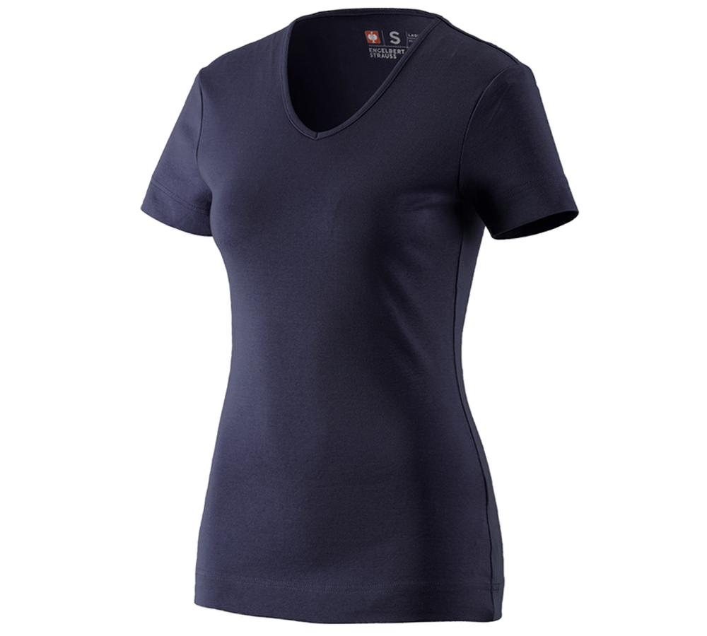 Onderwerpen: e.s. T-Shirt cotton V-Neck, dames + donkerblauw