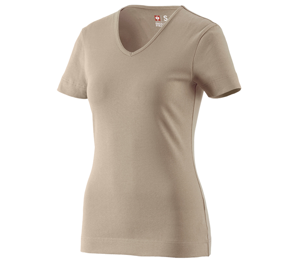 Hauts: e.s. T-shirt cotton V-Neck, femmes + glaise