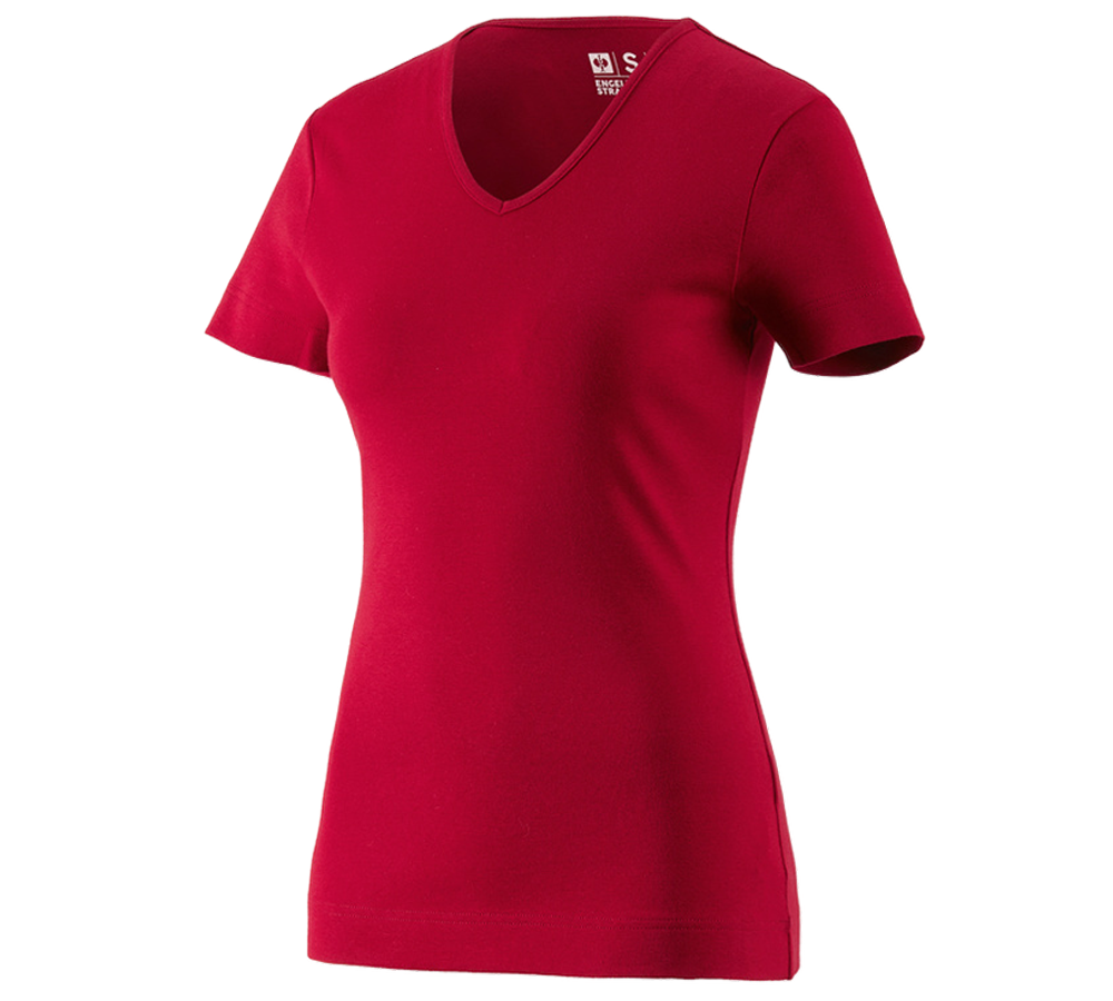 Shirts & Co.: e.s. T-Shirt cotton V-Neck, Damen + rot