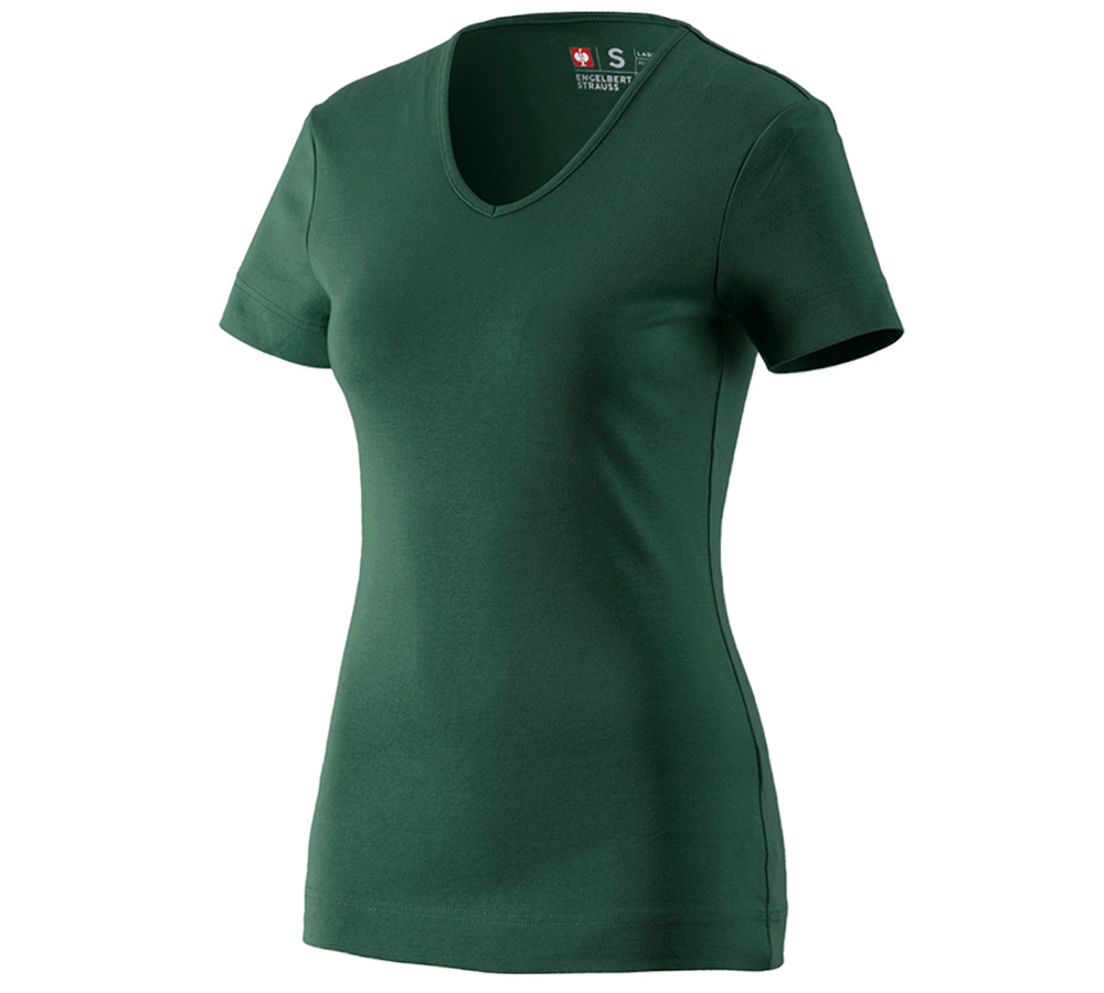 Tuin-/ Land-/ Bosbouw: e.s. T-Shirt cotton V-Neck, dames + groen