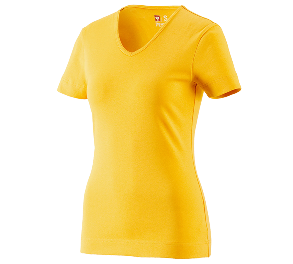 Hauts: e.s. T-shirt cotton V-Neck, femmes + jaune