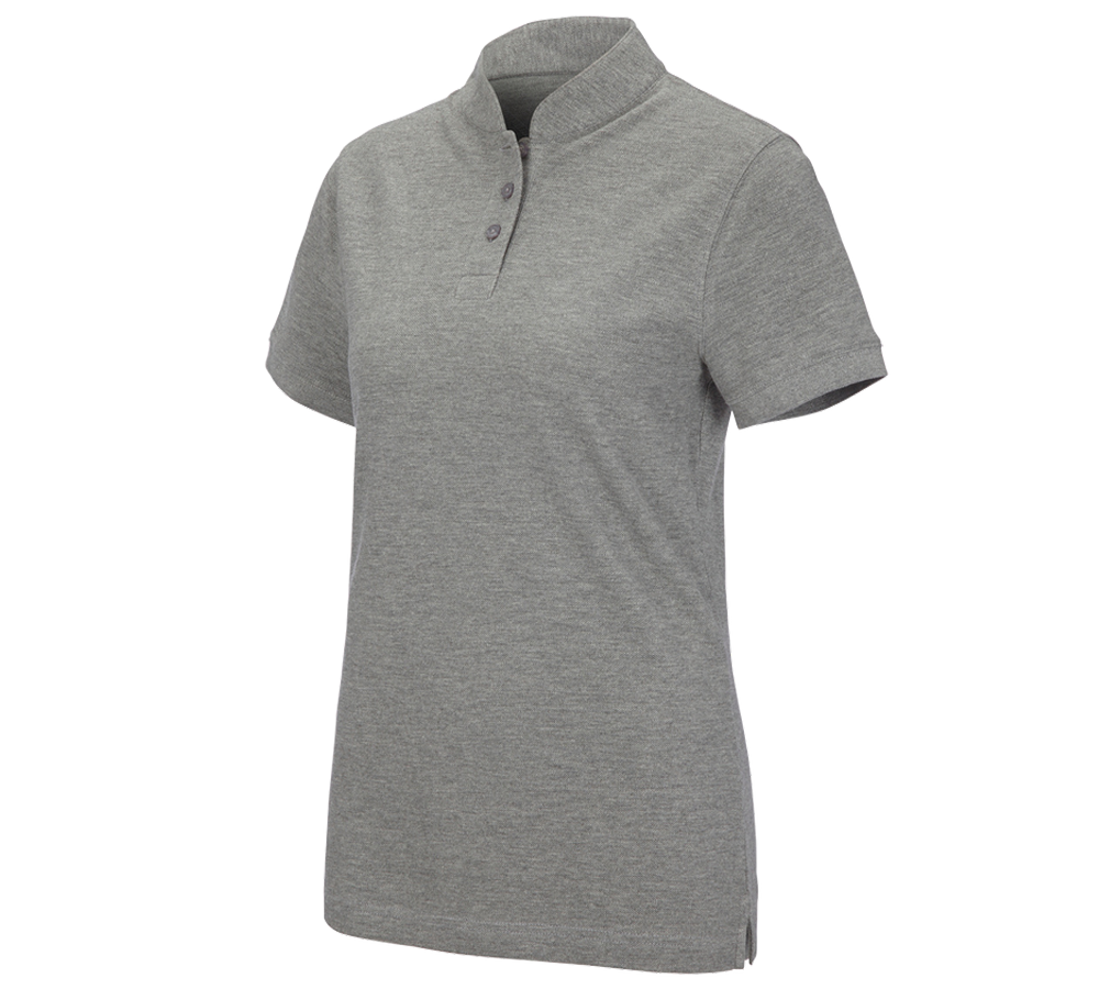 Bovenkleding: e.s. Poloshirt cotton Mandarin, dames + grijs mêlee