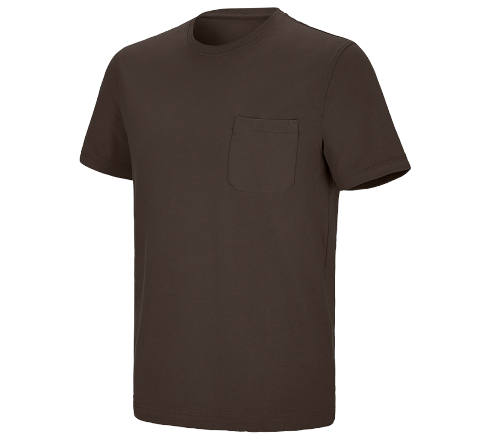 Bovenkleding: e.s. T-shirt cotton stretch Pocket + kastanje