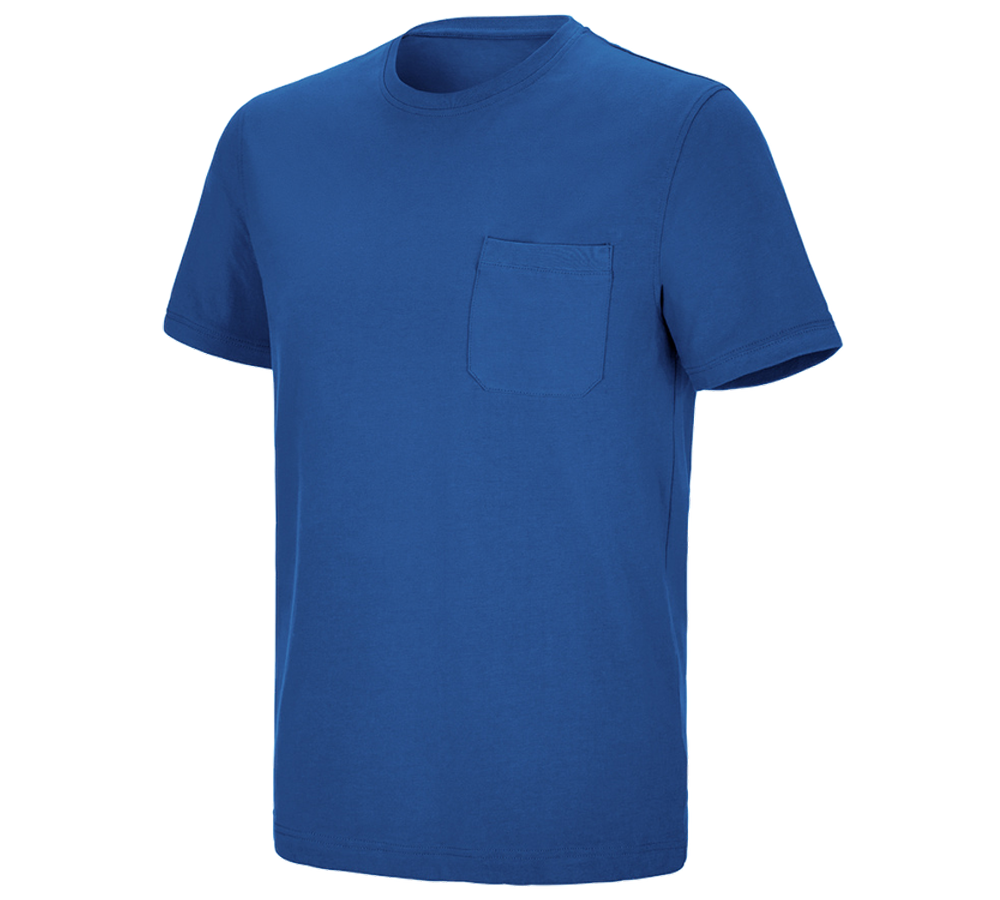 Bovenkleding: e.s. T-shirt cotton stretch Pocket + gentiaanblauw