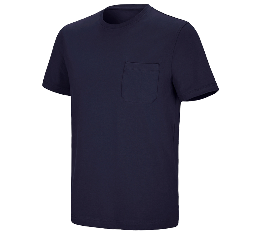 Bovenkleding: e.s. T-shirt cotton stretch Pocket + donkerblauw