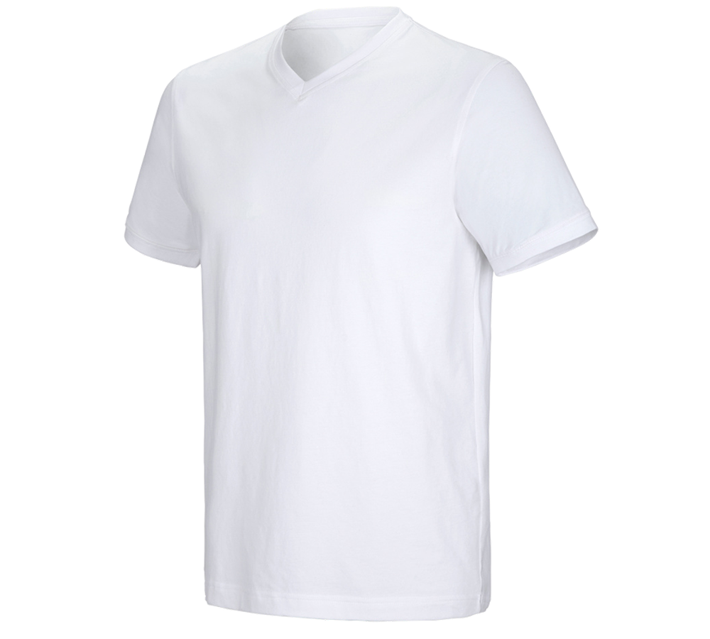 Hauts: e.s. T-shirt cotton stretch V-Neck + blanc