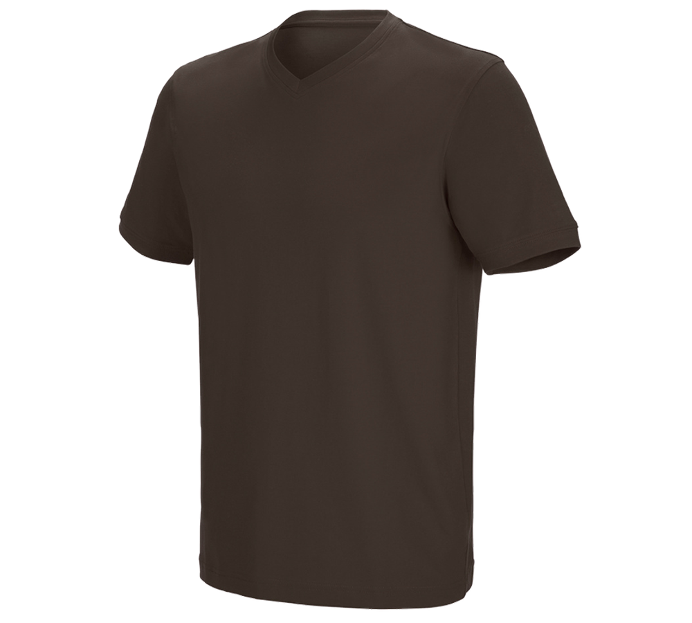 Hauts: e.s. T-shirt cotton stretch V-Neck + marron