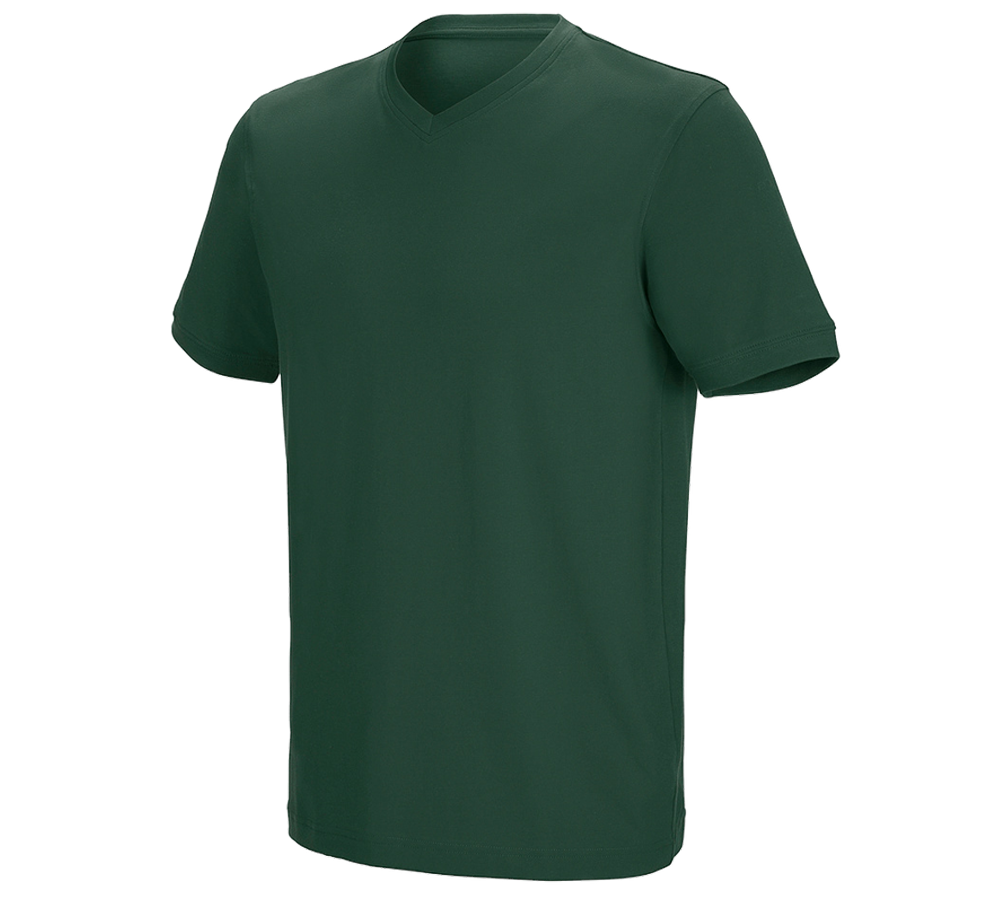 Tuin-/ Land-/ Bosbouw: e.s. T-shirt cotton stretch V-Neck + groen