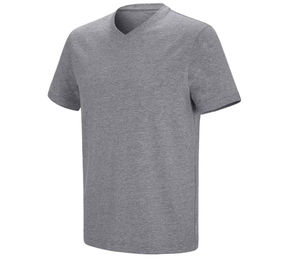 Bovenkleding: e.s. T-shirt cotton stretch V-Neck + grijs mêlee