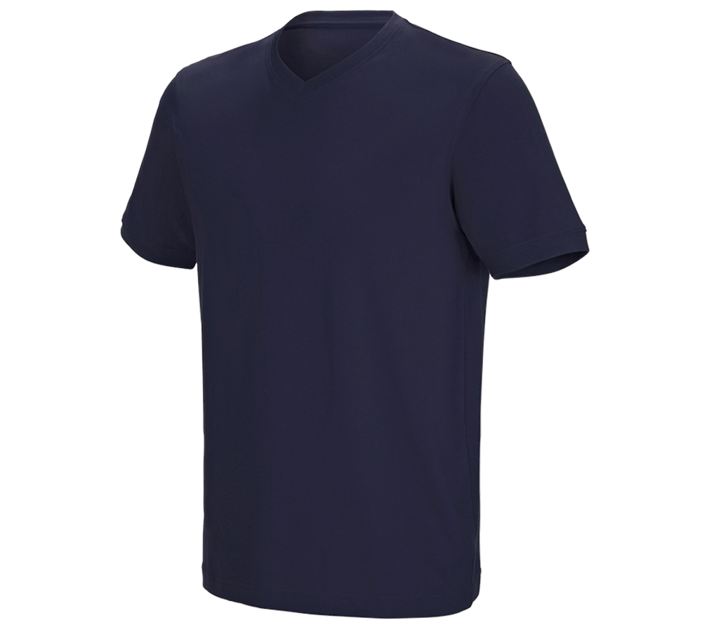 Hauts: e.s. T-shirt cotton stretch V-Neck + bleu foncé