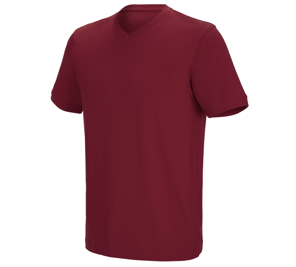 Hauts: e.s. T-shirt cotton stretch V-Neck + bordeaux