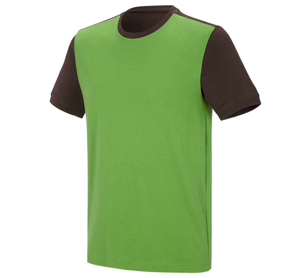 Bovenkleding: e.s. T-shirt cotton stretch bicolor + zeegroen/kastanje