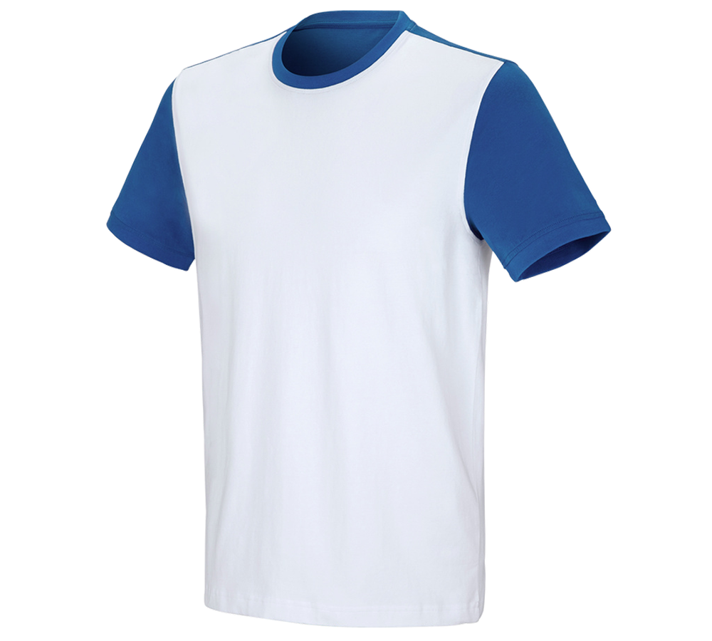 Bovenkleding: e.s. T-shirt cotton stretch bicolor + wit/gentiaanblauw