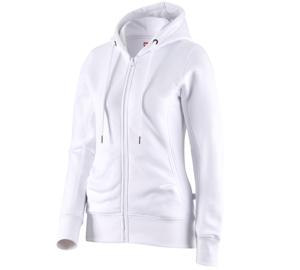 Bovenkleding: e.s. Hoody-Sweatjack poly cotton, dames + wit