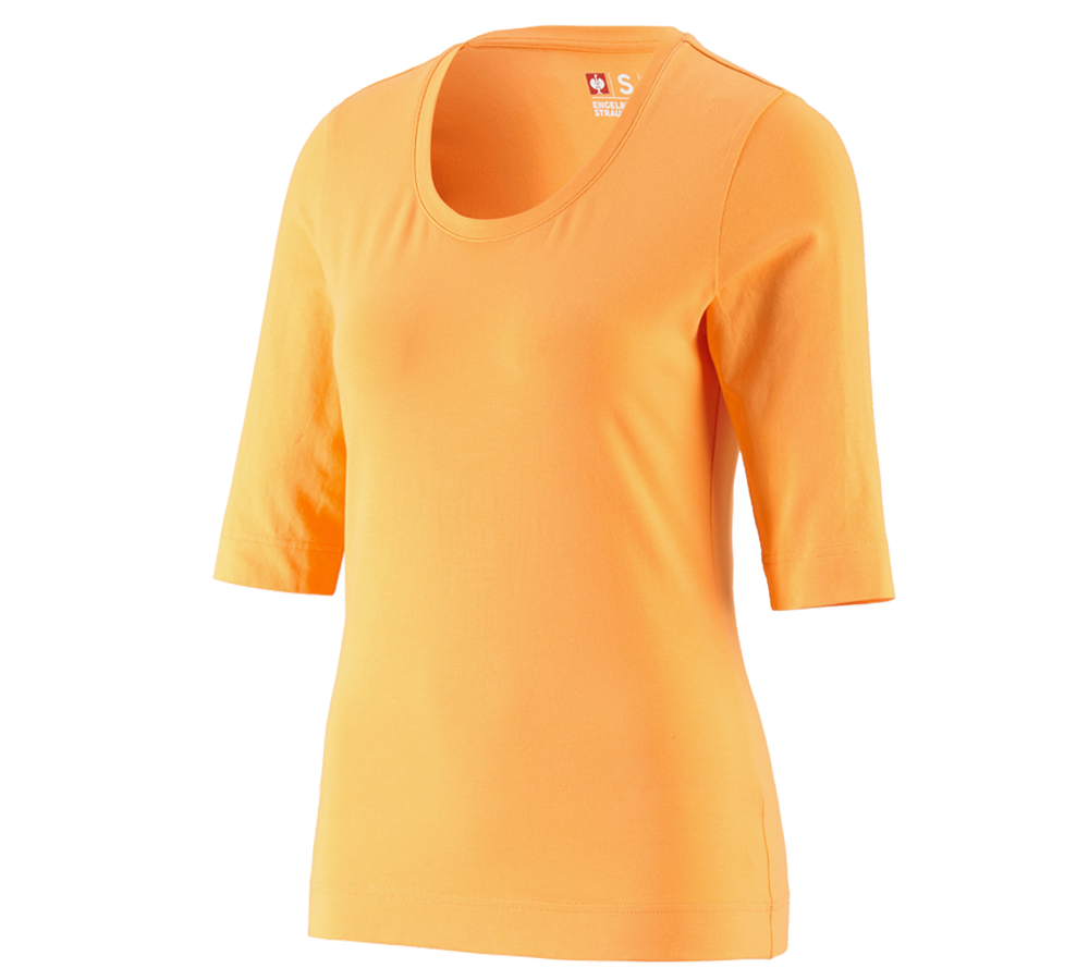 Hauts: e.s. Shirt à manches 3/4 cotton stretch, femmes + orange clair