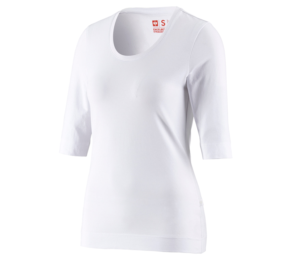 Hauts: e.s. Shirt à manches 3/4 cotton stretch, femmes + blanc