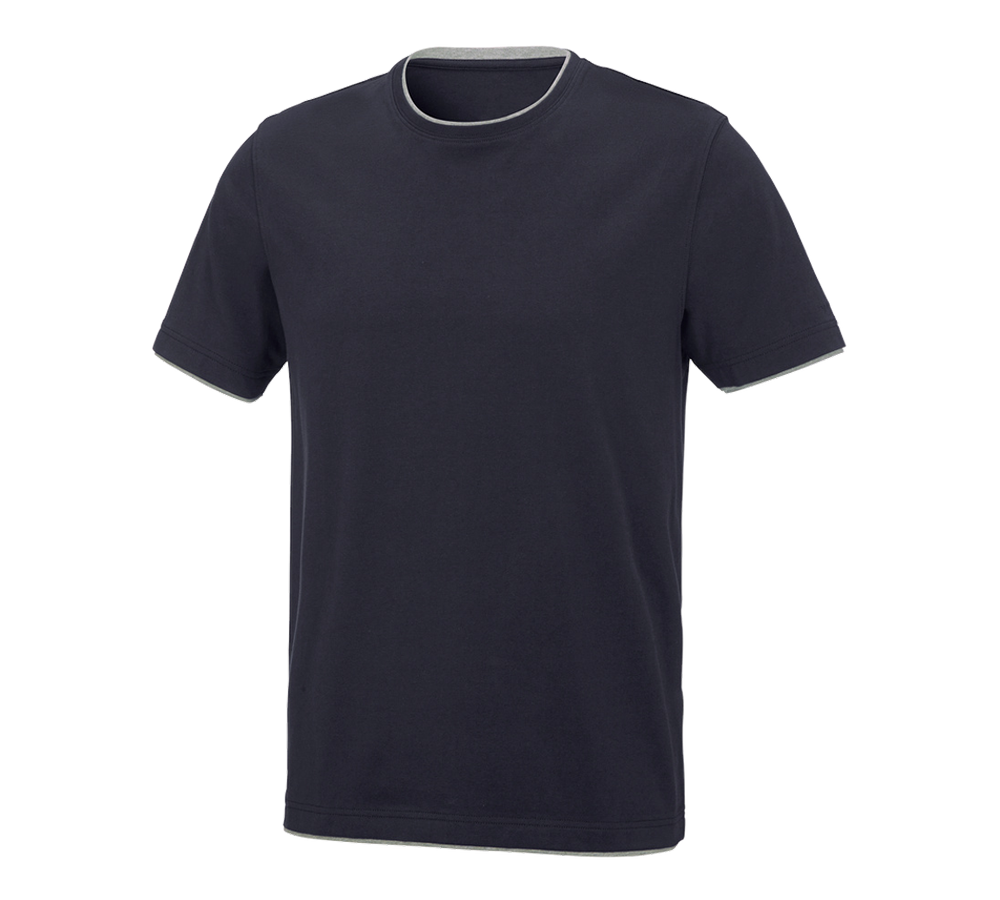 Bovenkleding: e.s. T-Shirt cotton stretch Layer + donkerblauw/grijs mêlee