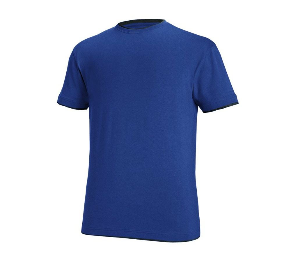 Hauts: e.s. T-Shirt cotton stretch Layer + bleu royal/noir