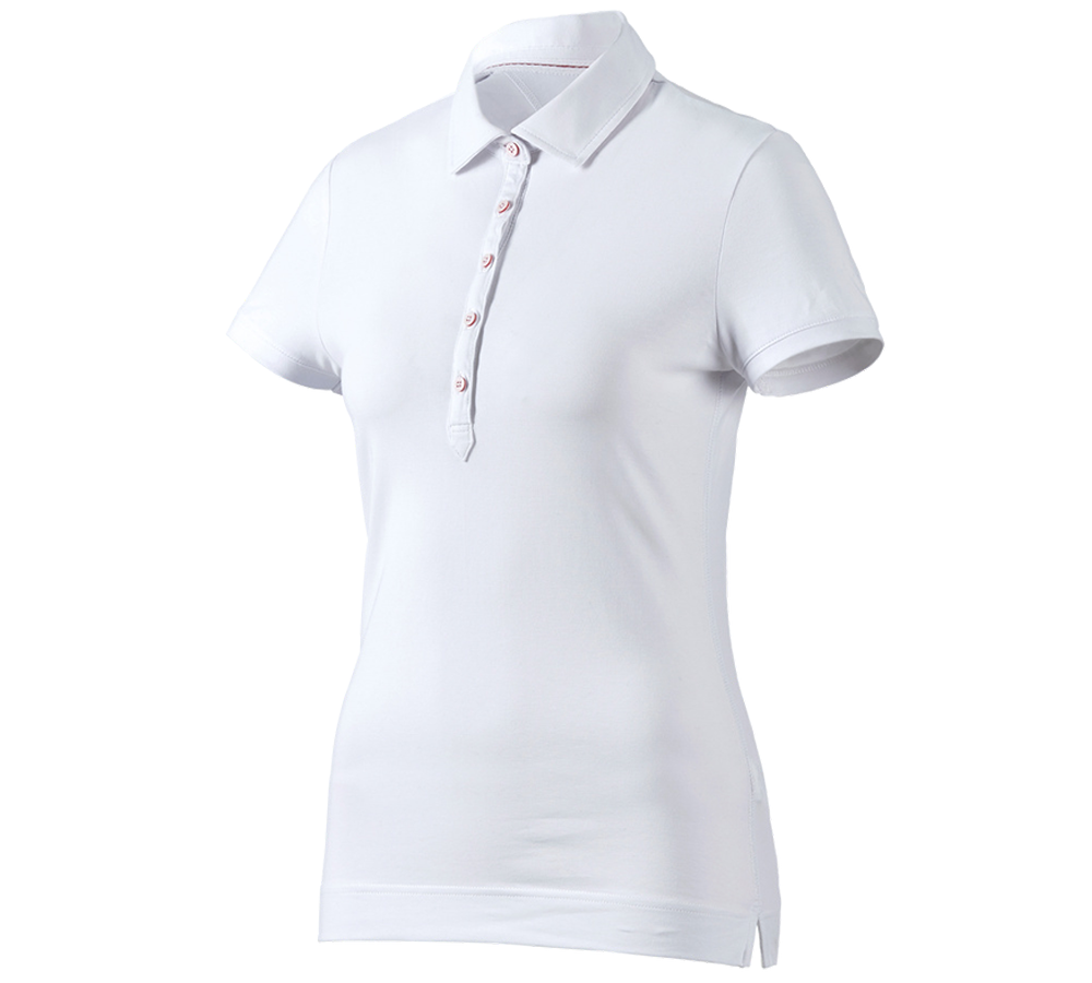 Bovenkleding: e.s. Polo-Shirt cotton stretch, dames + wit