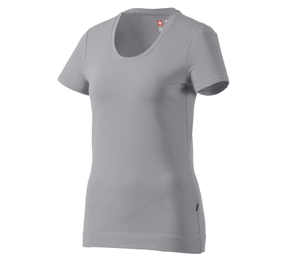 Hauts: e.s. T-shirt cotton stretch, femmes + platine