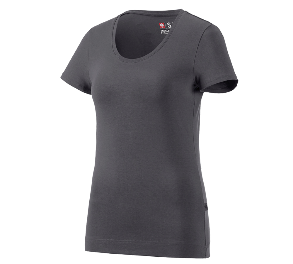 Hauts: e.s. T-shirt cotton stretch, femmes + anthracite