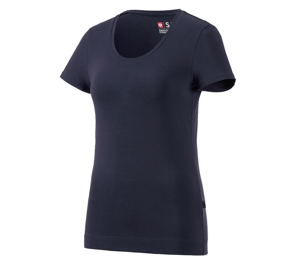 Bovenkleding: e.s. T-Shirt cotton stretch, dames + donkerblauw
