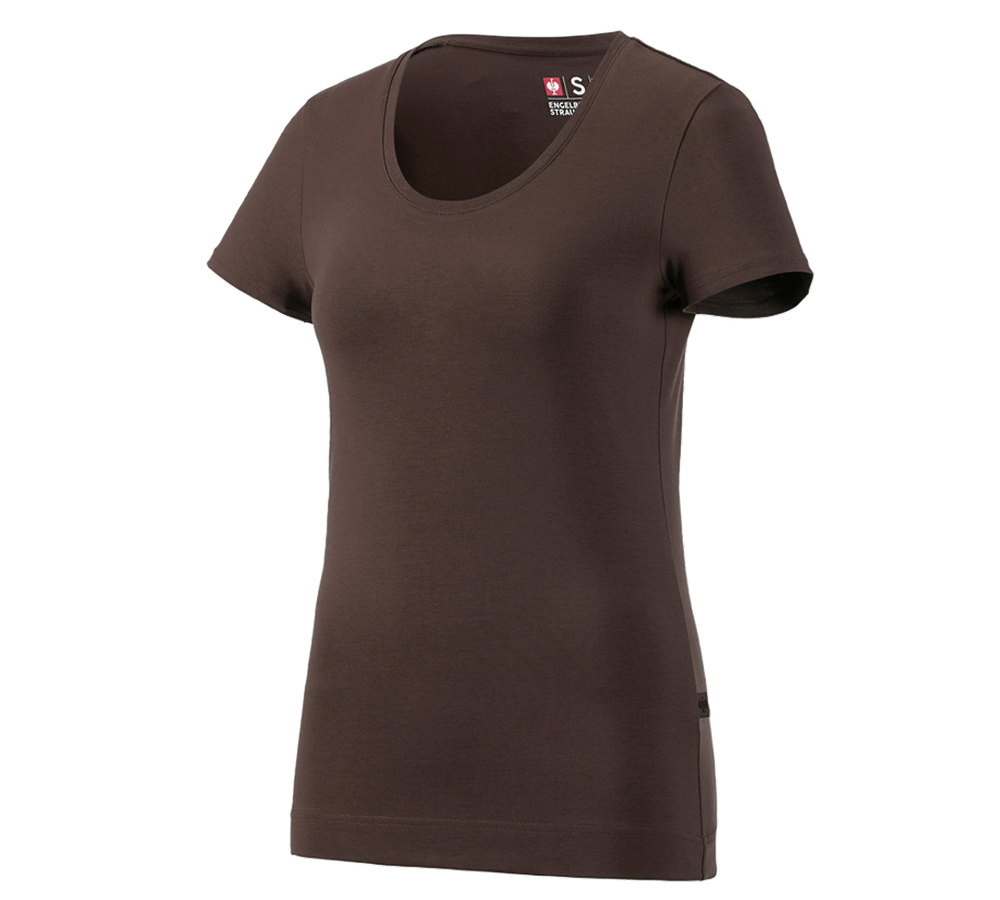 Bovenkleding: e.s. T-Shirt cotton stretch, dames + kastanje