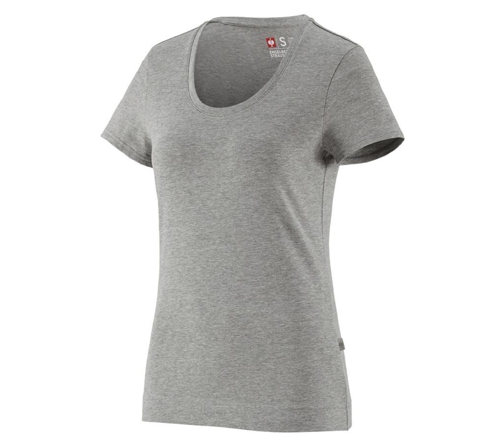 Hauts: e.s. T-shirt cotton stretch, femmes + gris mélange
