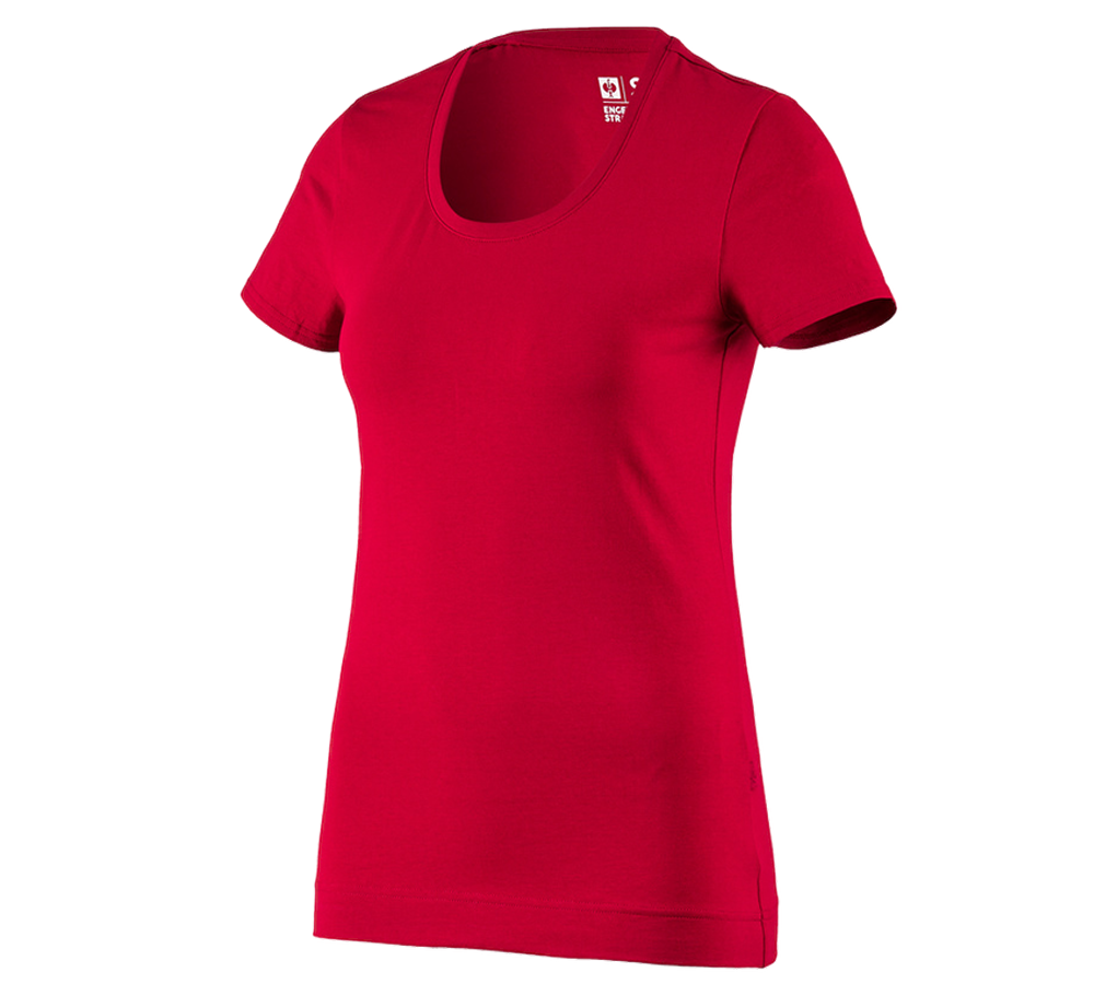 Hauts: e.s. T-shirt cotton stretch, femmes + rouge vif