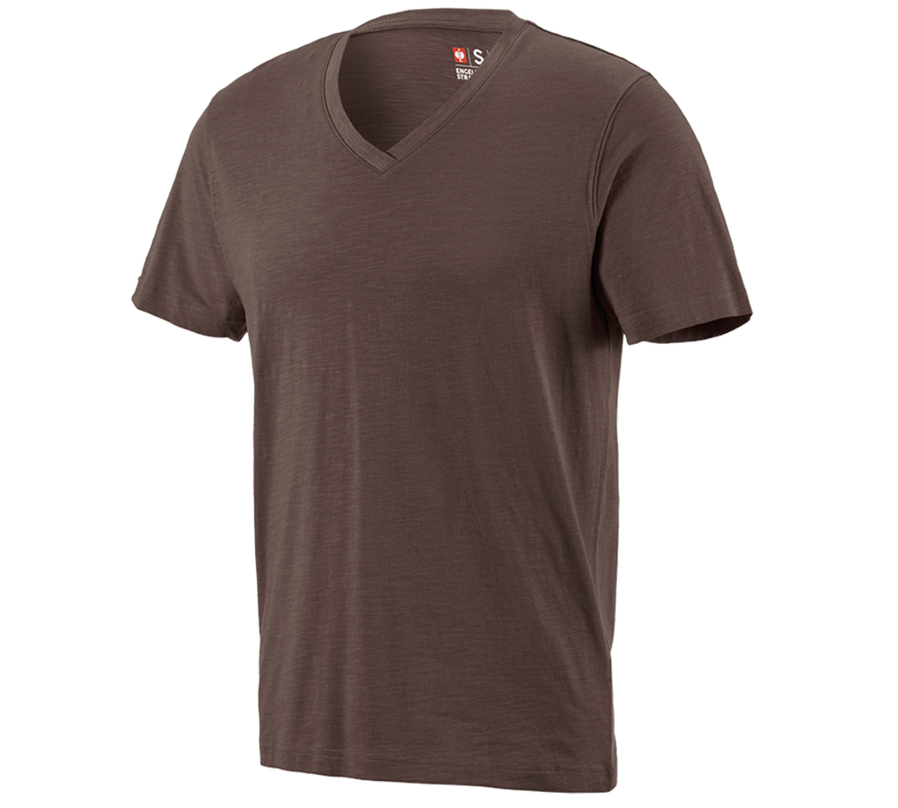 Shirts & Co.: e.s. T-Shirt cotton slub V-Neck + kastanie